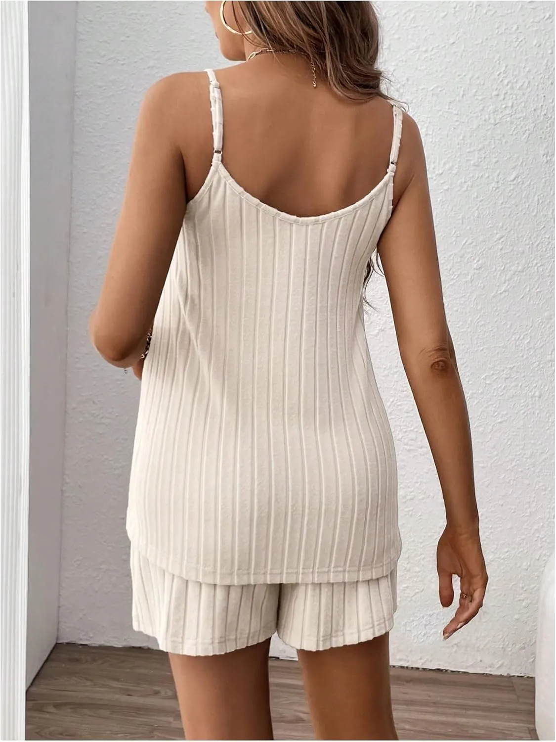 SweatyRocks Women's Maternity 2 Piece Outfits Ribbed Knit Sleeveless Cami Top and Drawstring Waist Shorts Set