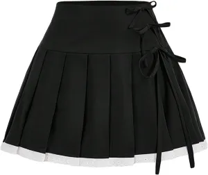 SweatyRocks Women's Y2k Pleated Mini Skirt High Waisted Tie Side A Line Skirts