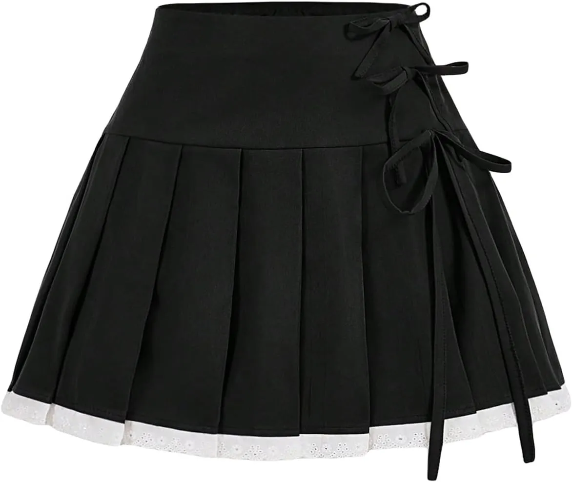 SweatyRocks Women's Y2k Pleated Mini Skirt High Waisted Tie Side A Line Skirts