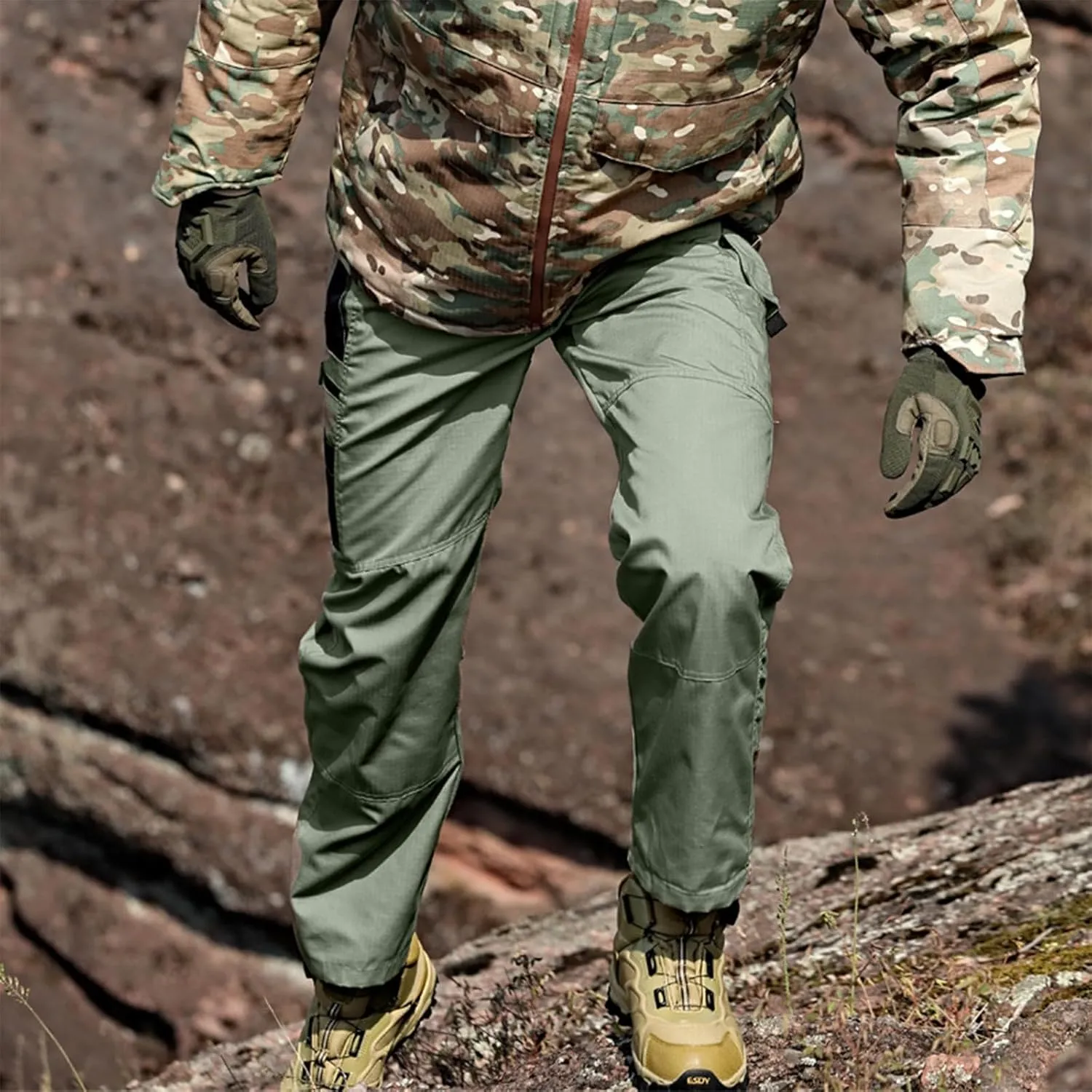 Tactical Pants for Men Slim Fit High Stretch Multi-Pocket Durable Cargo Pants Water Proof Elastic Waist Work Pants