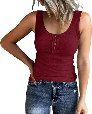 Tank Tops for Women 2025 Summer Casual Ribbed Sleeveless Basic Cami Top Slim Henley Button Down Blouses Beach