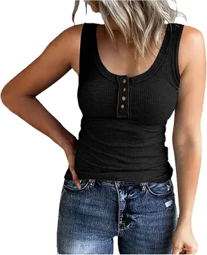 Tank Tops for Women 2025 Summer Casual Ribbed Sleeveless Basic Cami Top Slim Henley Button Down Blouses Beach