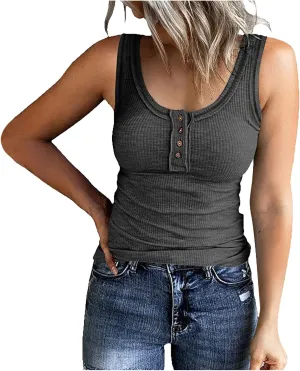 Tank Tops for Women 2025 Summer Casual Ribbed Sleeveless Basic Cami Top Slim Henley Button Down Blouses Beach