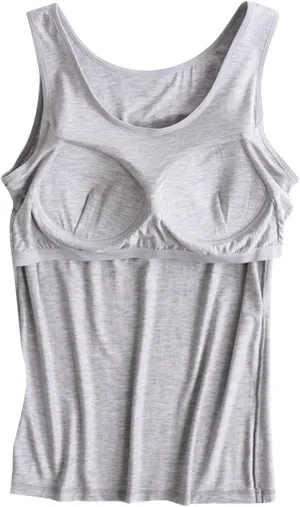 Tank Tops for Women Built in Bra, Modal Shelf Bra Tanks Base Layering Undershirts Solid Color Athletic Yoga Camisole