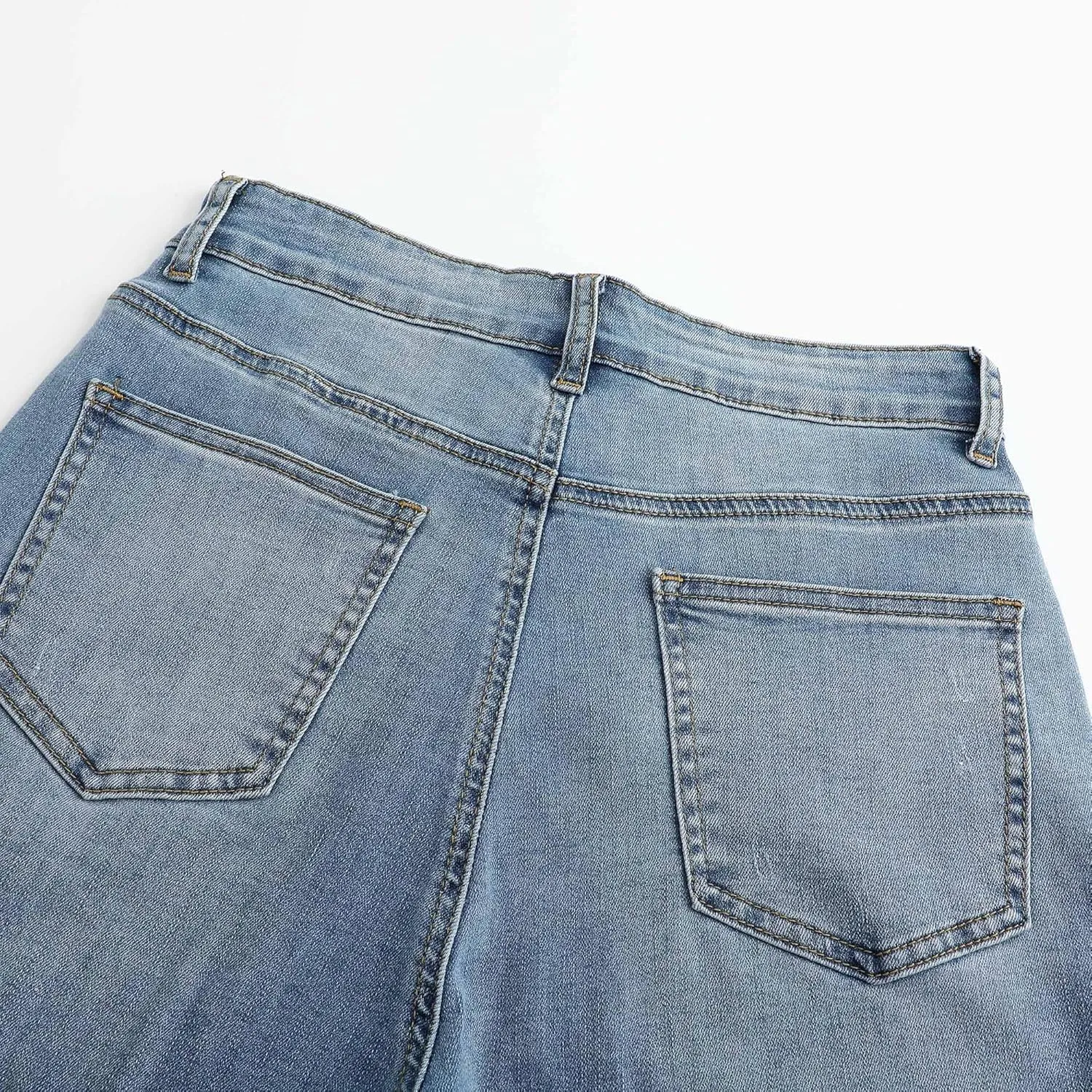 THUNDER STAR Womens High Waisted Wide Leg Jeans Stretchy Distressed Denim Pants