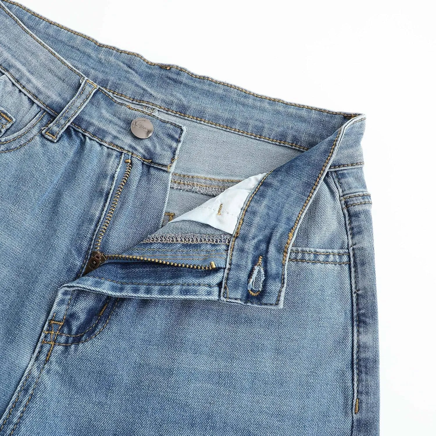 THUNDER STAR Womens High Waisted Wide Leg Jeans Stretchy Distressed Denim Pants