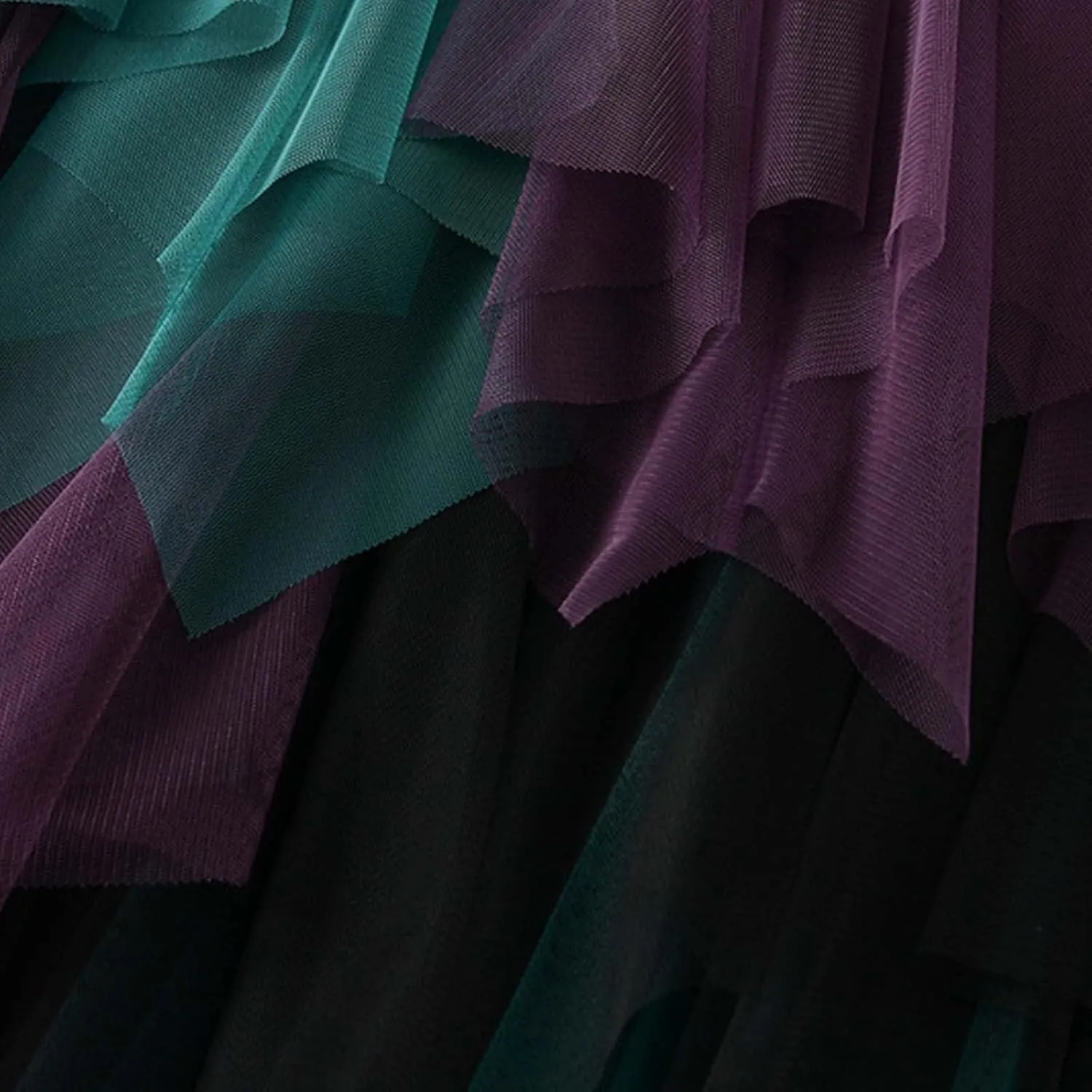 Tiered Midi Skirts for Women 2025 Summer Elastic High Waisted Flowy A-Line Patchwork Asymmetrical Tulle Skirt