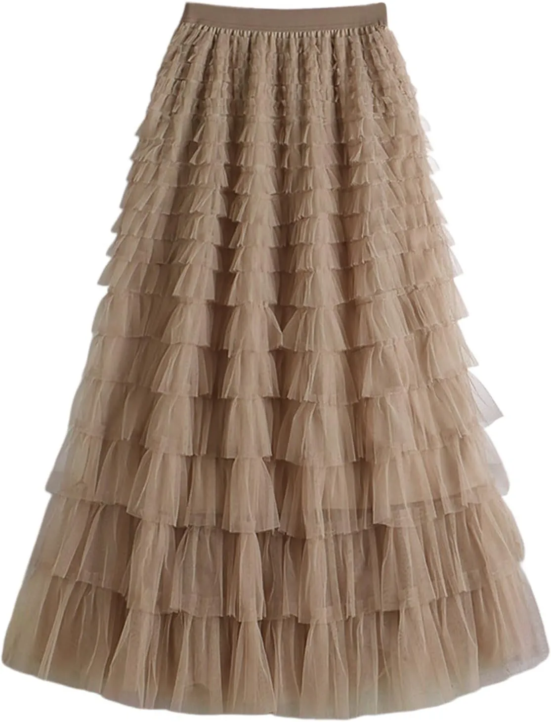 Tulle Maxi Skirts for Women 2025 Summer Elastic High Waisted Flowy Swing Tiered Mesh Long Skirt