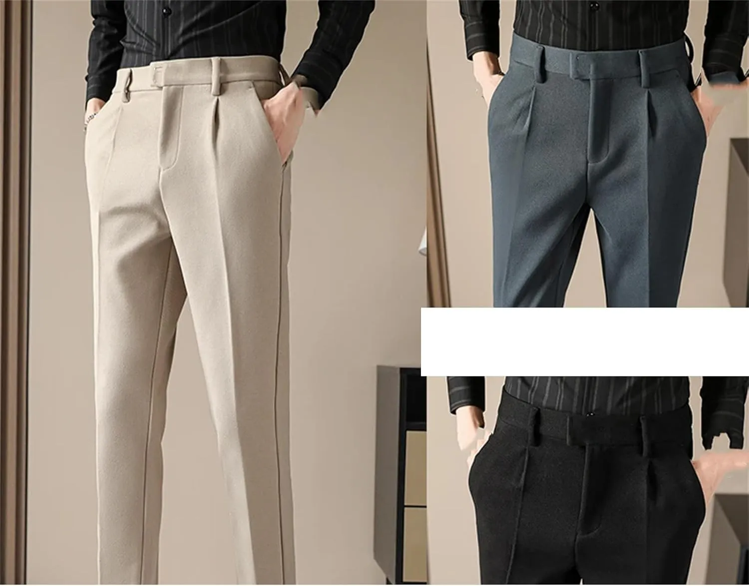 UIOKLMJH Spring Men's Non-Iron Casual Trousers Slim Fit Fashion Formal Dress Men Clothing Suit Pants