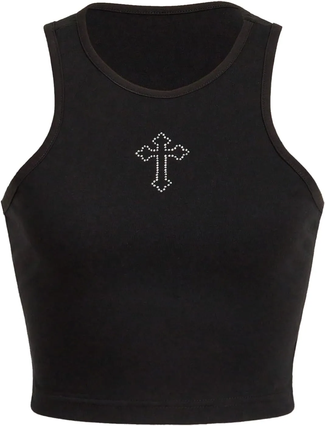 Verdusa Women's Goth Casual Round Neck Tank Tops Sleeveless Crop Top Vest