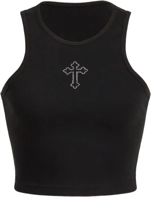 Verdusa Women's Goth Casual Round Neck Tank Tops Sleeveless Crop Top Vest