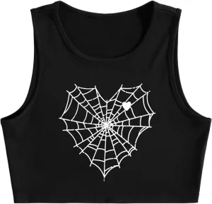 Verdusa Women's Goth Casual Round Neck Tank Tops Sleeveless Crop Top Vest