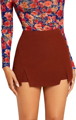 WDIRARA Women's High Waist Split Hem Mini Skirt Side Slit Bodycon Skirts