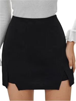 WDIRARA Women's High Waist Split Hem Mini Skirt Side Slit Bodycon Skirts