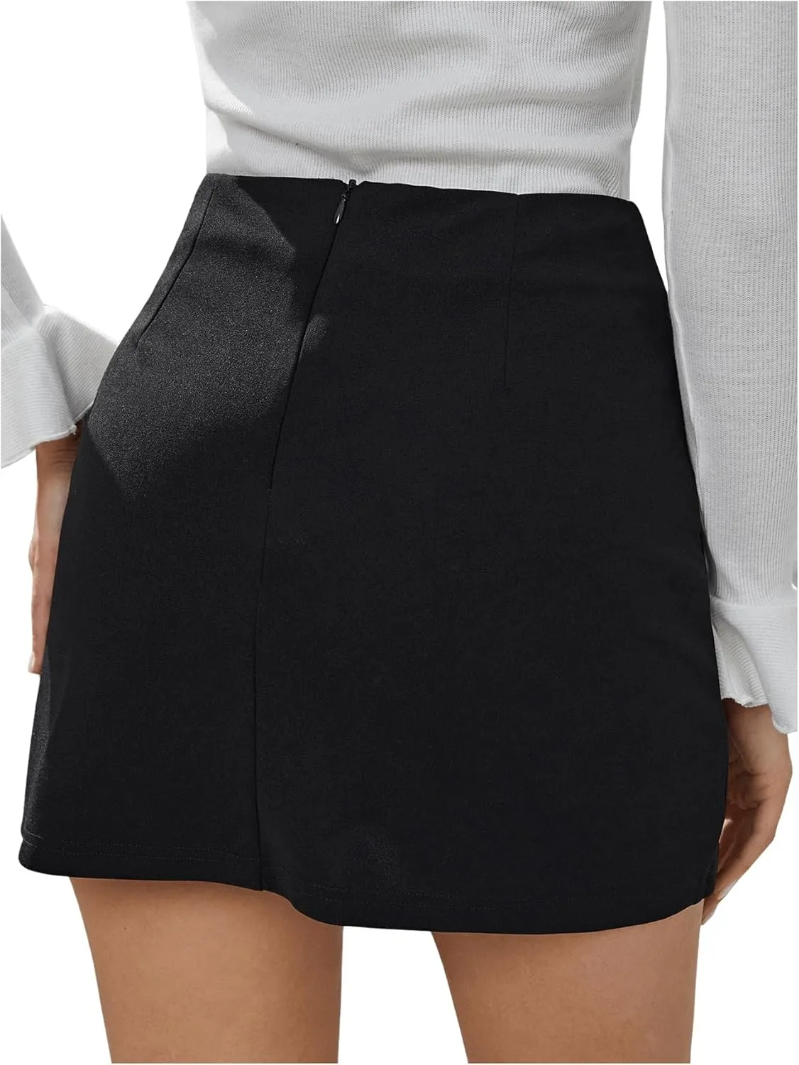 WDIRARA Women's High Waist Split Hem Mini Skirt Side Slit Bodycon Skirts