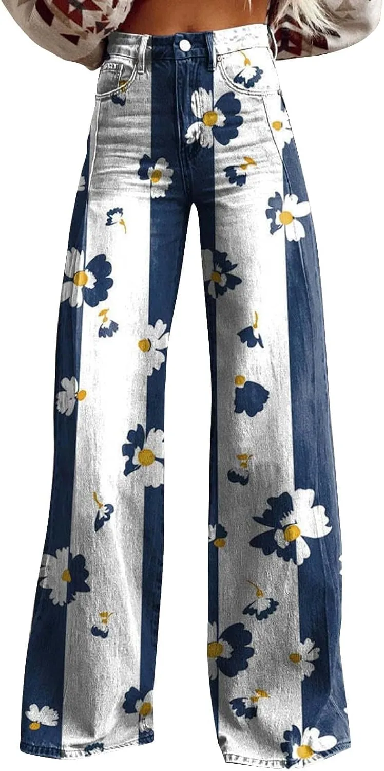 Wide Leg Jeans for Women, Trendy Chic Loose Casual Lightweight Soft Trousers
