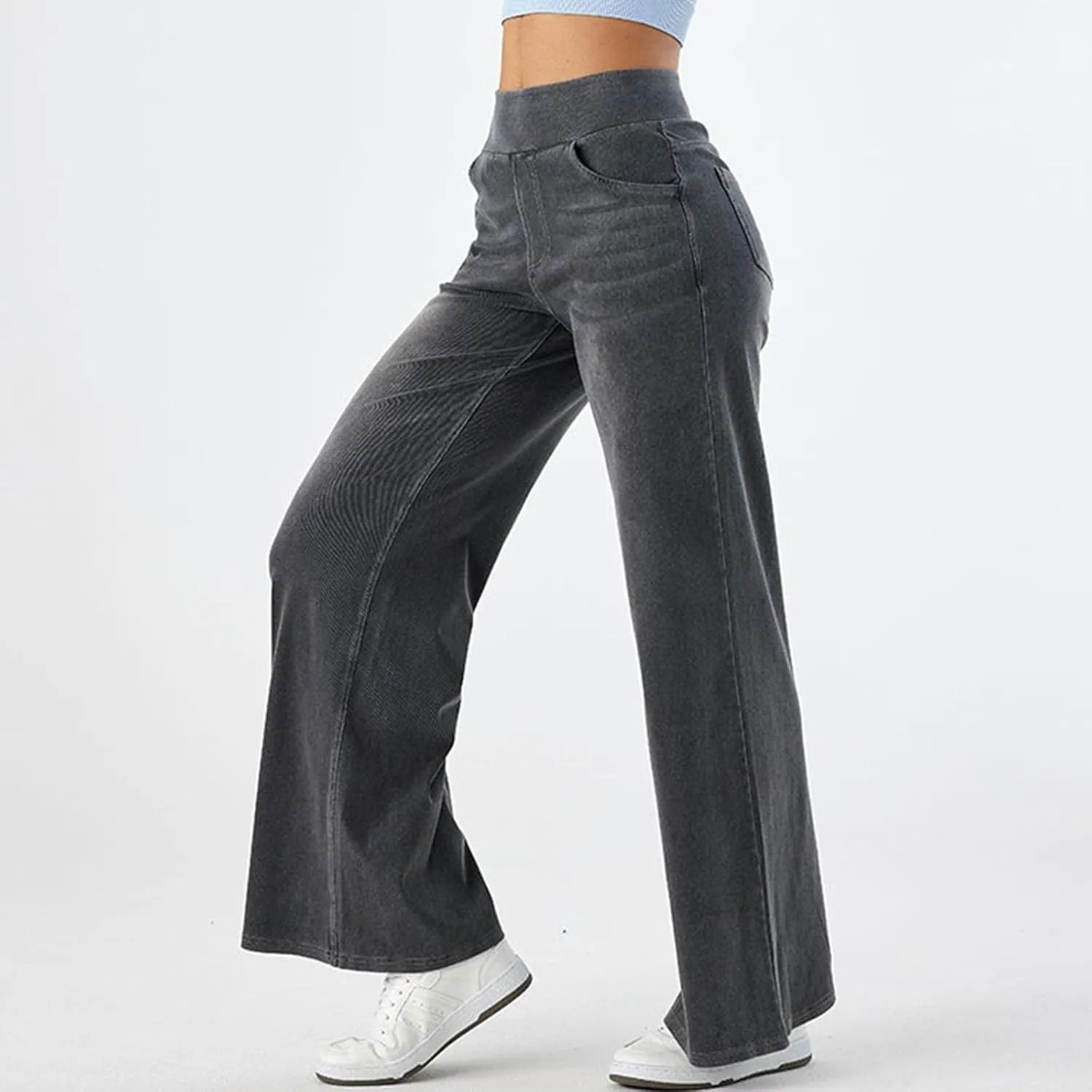 Wide Leg Jeans Womens Pull On,Trendy Baggy Sweatpant That Look Like Jeans,Casual Elastic High Waisted Stretchy Denim Pants