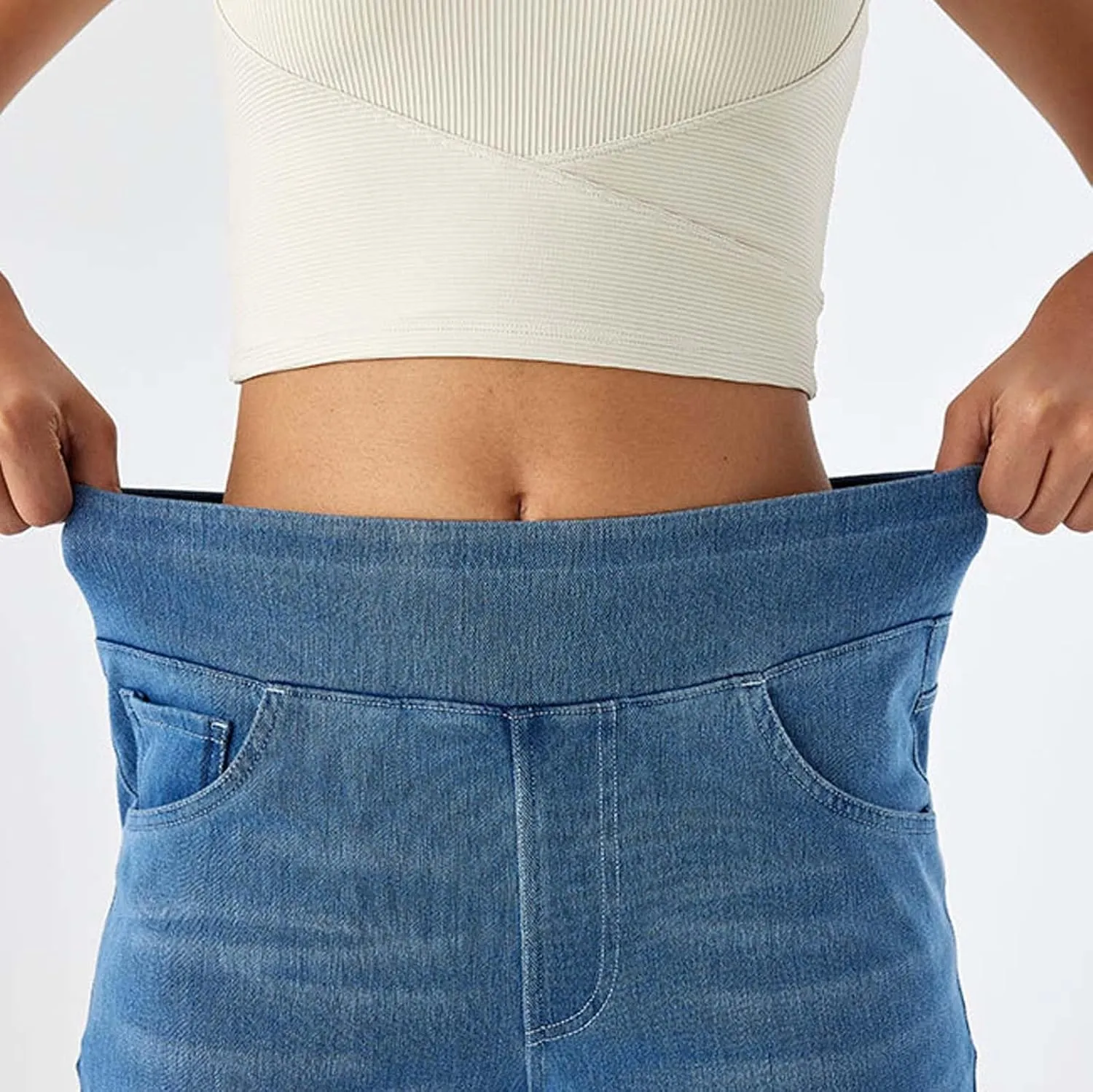 Wide Leg Jeans Womens Pull On,Trendy Baggy Sweatpant That Look Like Jeans,Casual Elastic High Waisted Stretchy Denim Pants