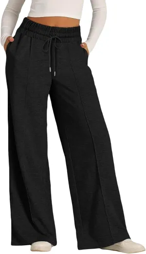 Wide Leg Sweatpants Women Elastic Drawstring Straight Leg Lounge Pants Casual Comfy Athletic Flare Joggers Trousers
