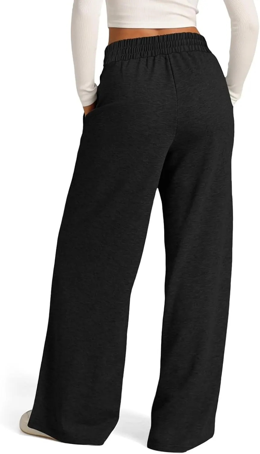 Wide Leg Sweatpants Women Elastic Drawstring Straight Leg Lounge Pants Casual Comfy Athletic Flare Joggers Trousers