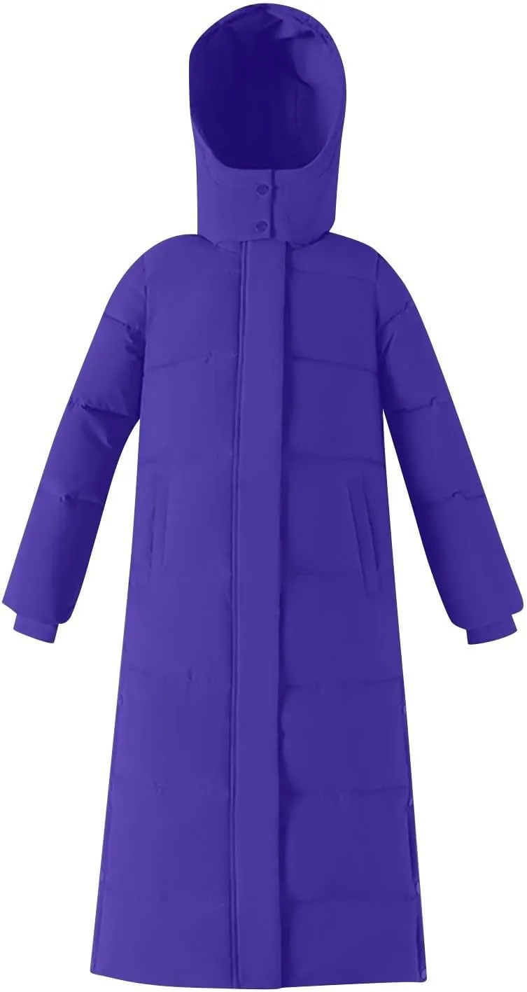 Winter Coat Women, Puffer Down Long Jackets Warm Hooded Outerwear Casual Long Sleeve Overcoats with Pocket 2024