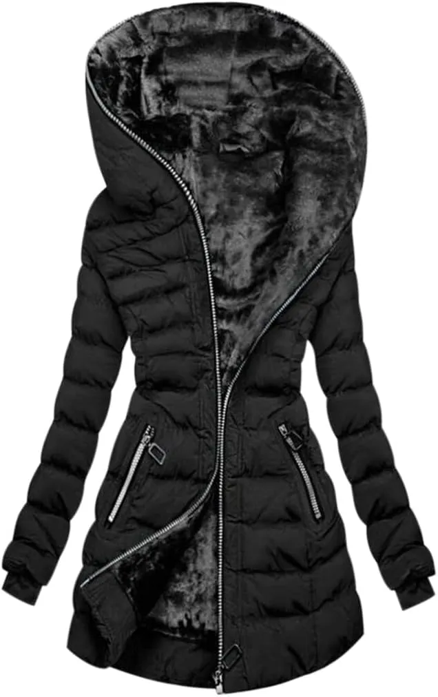 Winter Jacket for Women 2024, Warm Puffer Outerwear Full Zip Up Coats Casual Parka Down Overcoats with Hooded