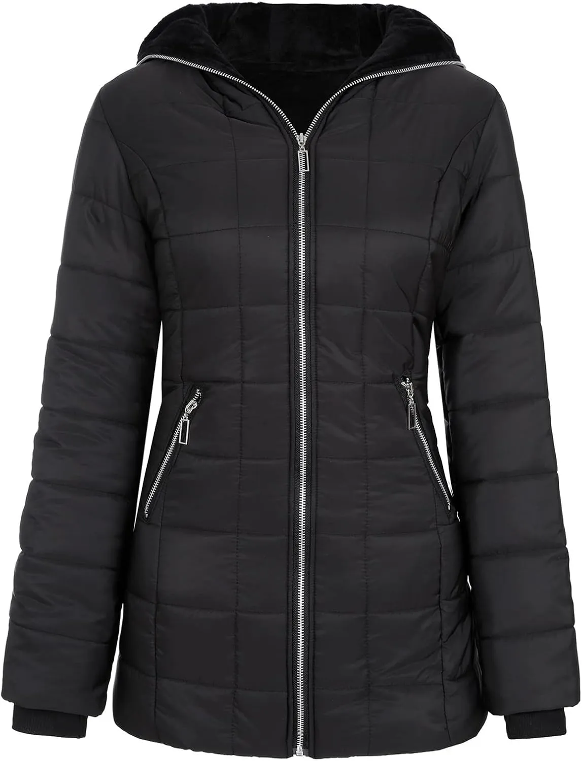 Winter Jacket for Women 2024, Warm Puffer Outerwear Full Zip Up Coats Casual Parka Down Overcoats with Hooded