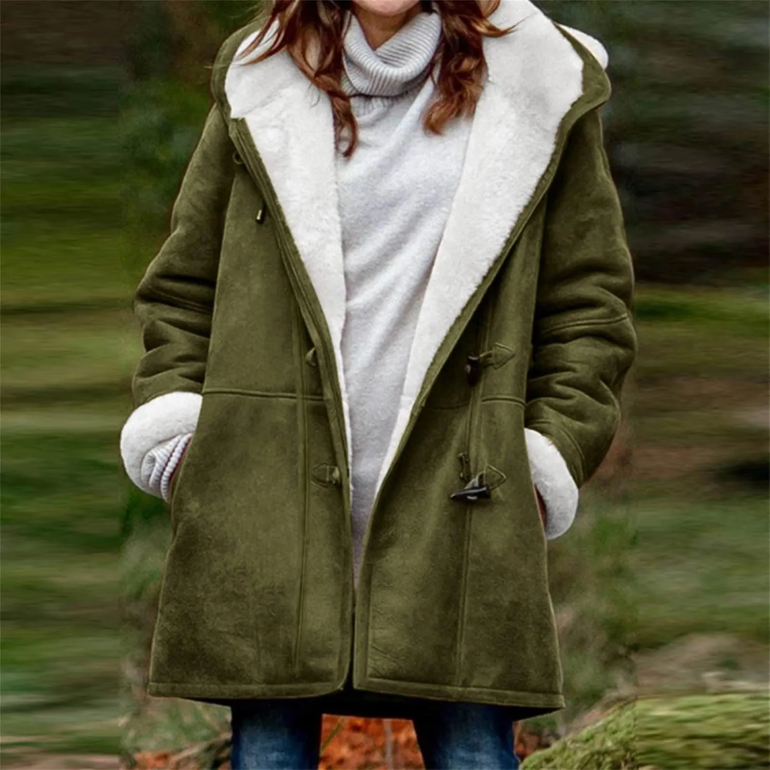 Winter Sherpa Lined Coats for Women Plus Size Button Down Fleece Hooded Jacket Trendy Fuzzy Thermal Thick Outwear