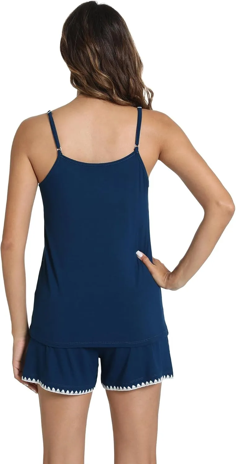 WiWi Viscose from Bamboo Cami Top Pajama Set for Women Sleeveless Tops with Shorts Pjs Sets S-XXL