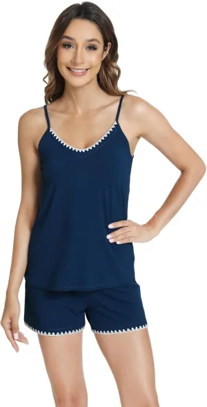 WiWi Viscose from Bamboo Cami Top Pajama Set for Women Sleeveless Tops with Shorts Pjs Sets S-XXL