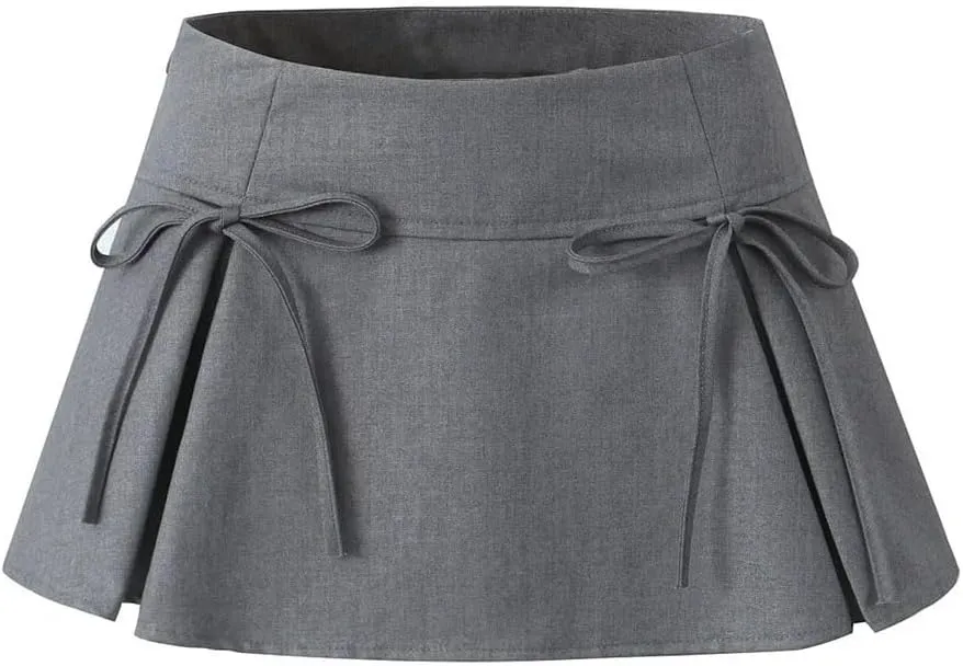Women Casual Bow Stripes Pleated Skirt Office Slim Mini A- Line Skirts