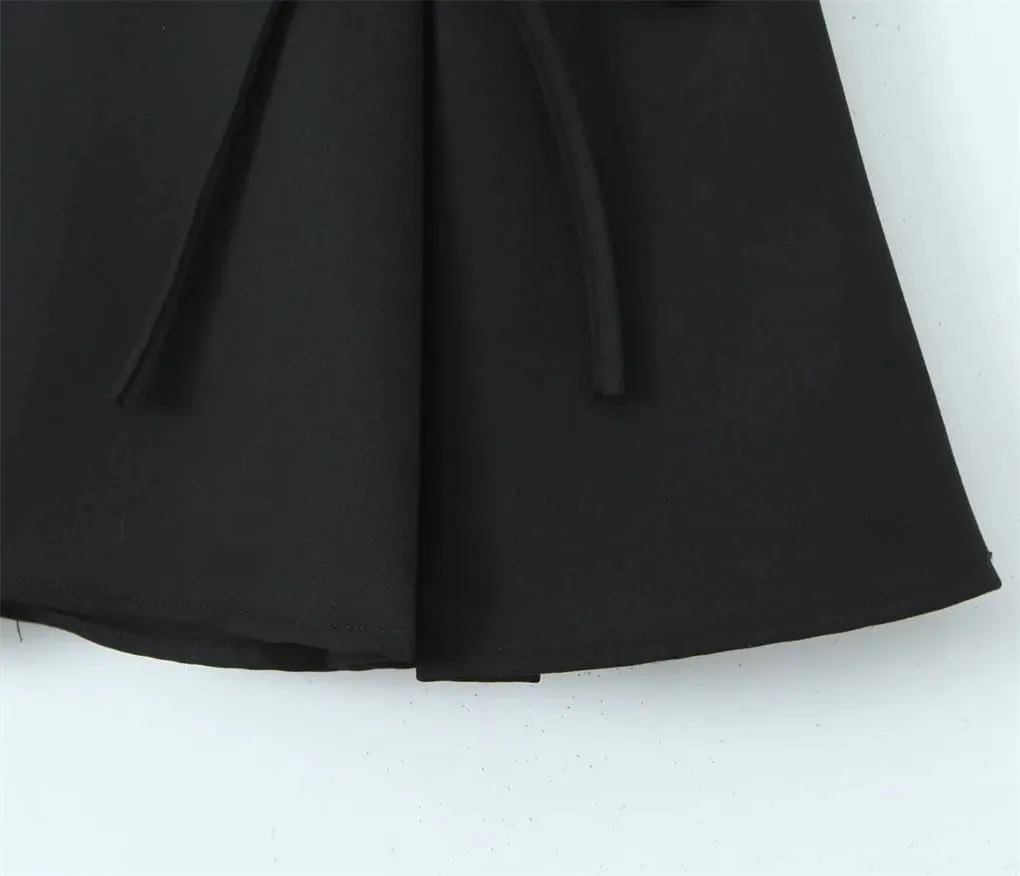Women Casual Bow Stripes Pleated Skirt Office Slim Mini A- Line Skirts