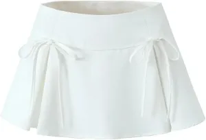 Women Casual Bow Stripes Pleated Skirt Office Slim Mini A- Line Skirts