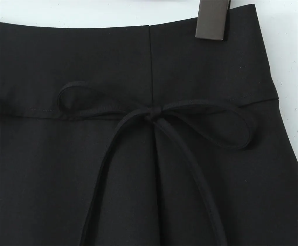 Women Casual Bow Stripes Pleated Skirt Office Slim Mini A- Line Skirts