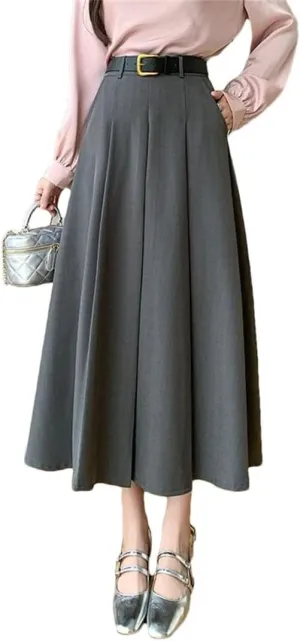 Women Elegant Folds Loose High Waist Solid Casual A-Line Skirts