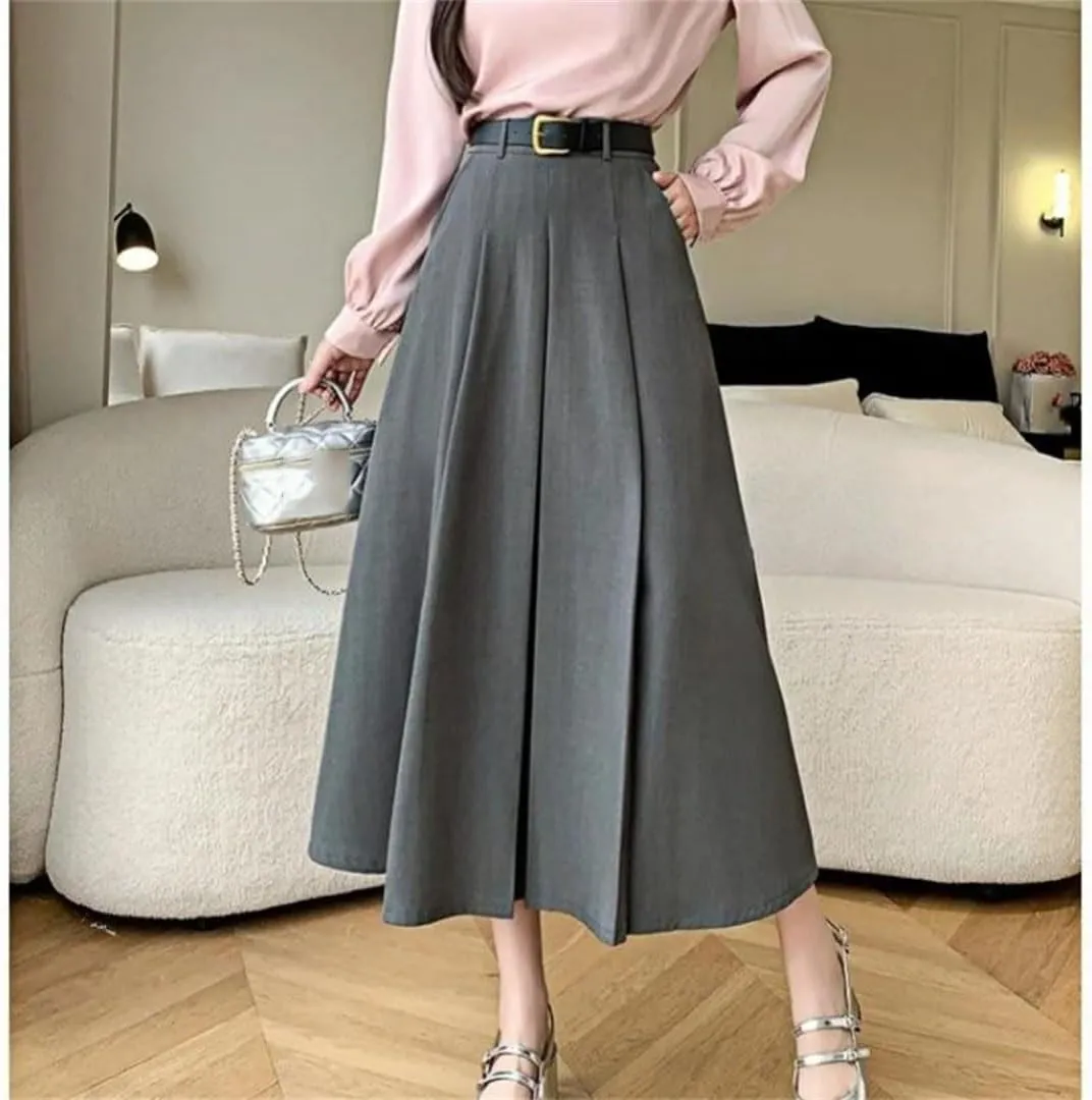 Women Elegant Folds Loose High Waist Solid Casual A-Line Skirts