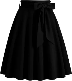 Women Elegant Hepburn Style Midi Skirt, High Waist Ruffle Ruched Swing Skirts Fashion Rockabilly Prom Party Clothes