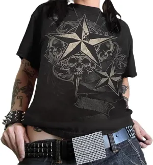 Women Grunge Clothes Y2k Short Sleeve Oversized Shirt Graphic Printed Tops Aesthetic Vintage Teen Girls Baggy Tee