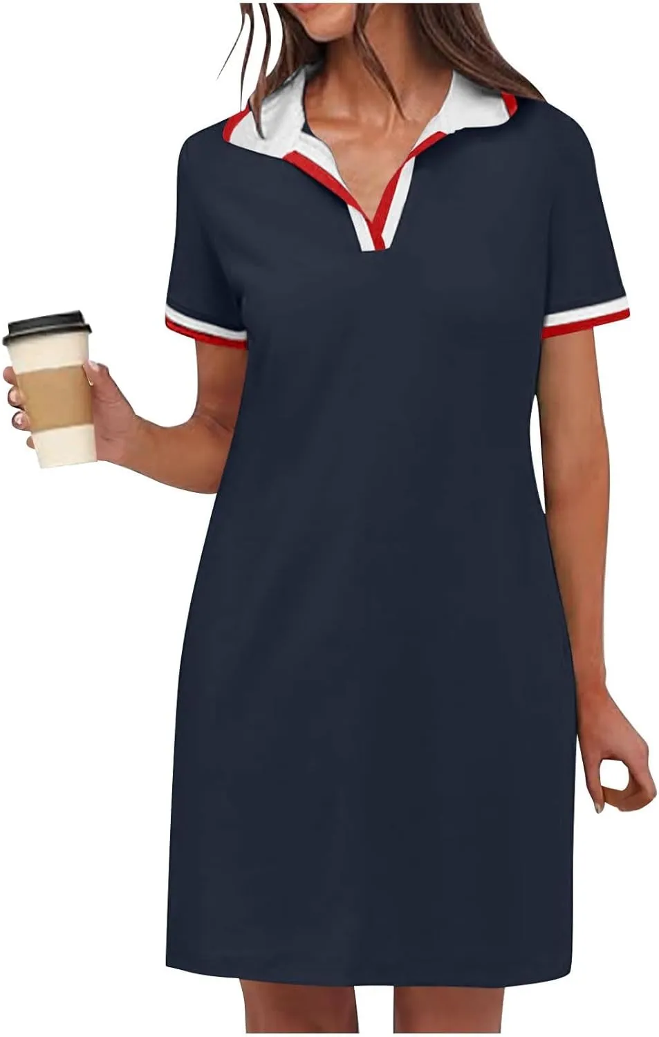 Women Lapel Short Sleeve Dresses 2025 Summer Casual Athletic Dress with Pocket, Ladies Golf Dress T-Shirt Dresses