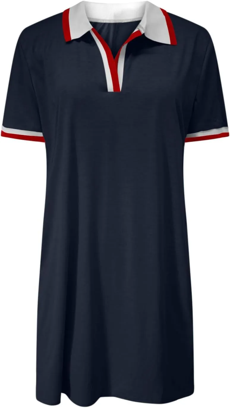 Women Lapel Short Sleeve Dresses 2025 Summer Casual Athletic Dress with Pocket, Ladies Golf Dress T-Shirt Dresses