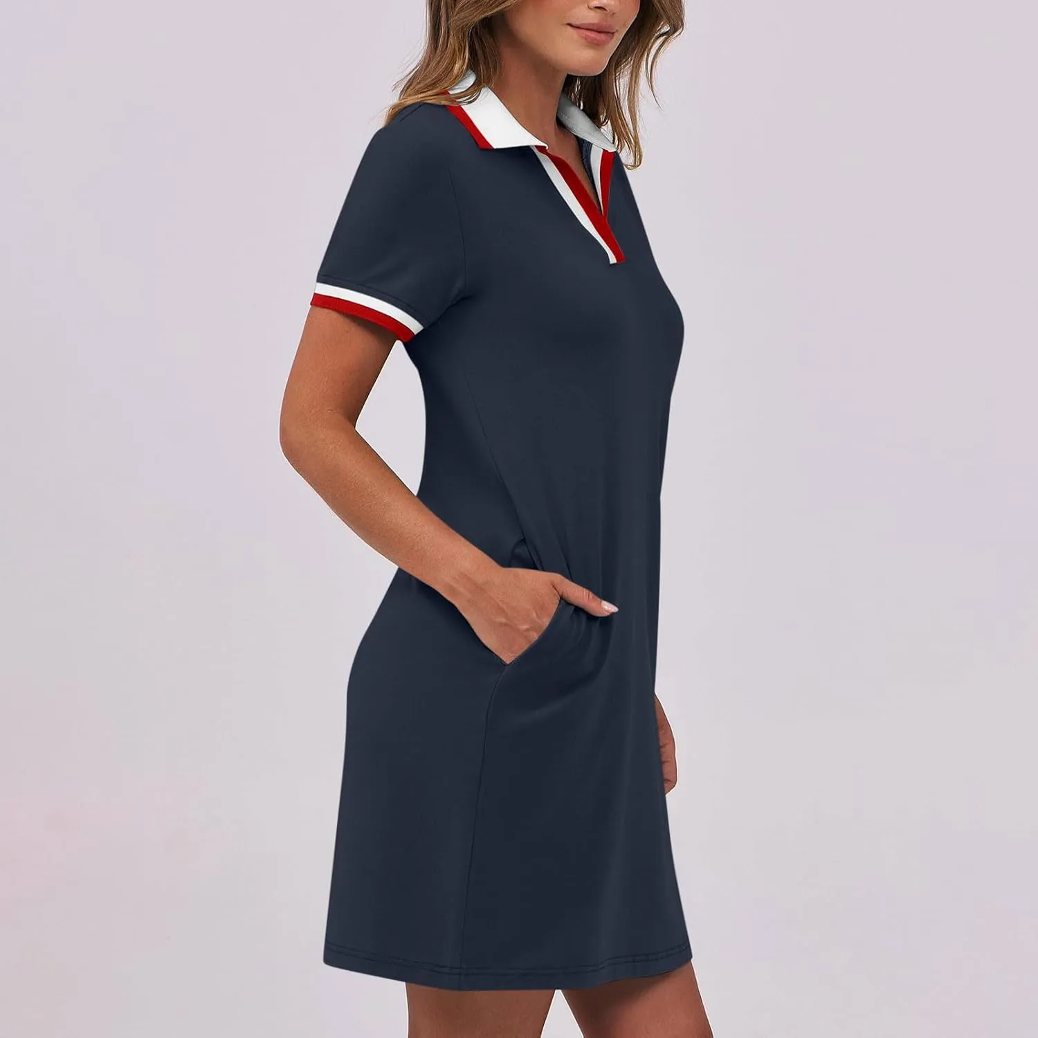 Women Lapel Short Sleeve Dresses 2025 Summer Casual Athletic Dress with Pocket, Ladies Golf Dress T-Shirt Dresses