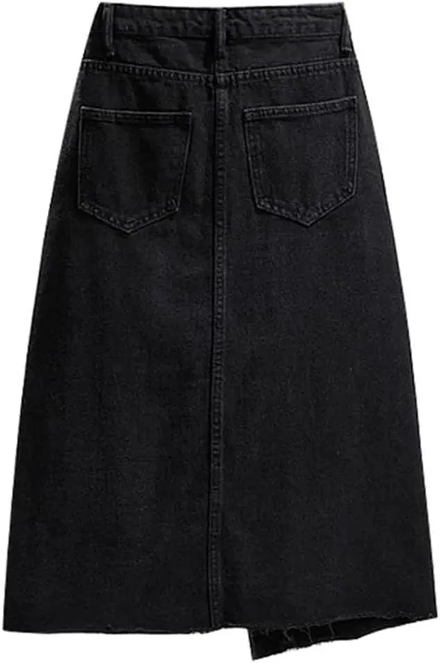 Women Loose Lrregular Denim Skirt High Waist Casual A-Line Skirts
