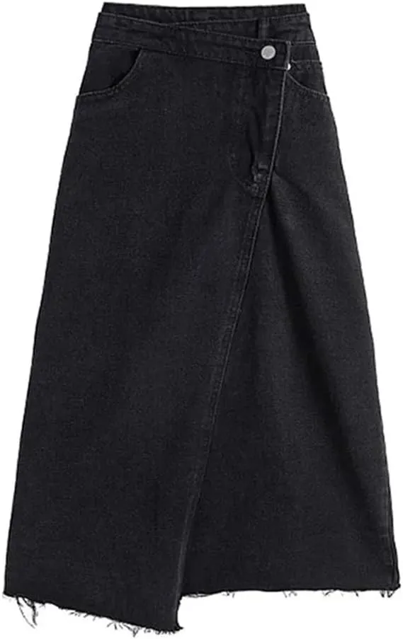 Women Loose Lrregular Denim Skirt High Waist Casual A-Line Skirts