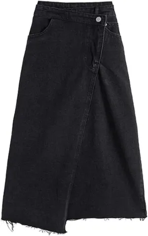 Women Loose Lrregular Denim Skirt High Waist Casual A-Line Skirts