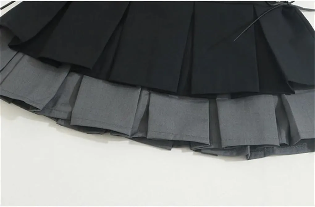 Women Patchwork Casual Pleated Mini Skirt High Waist Slim Vintage A-Line Skirts