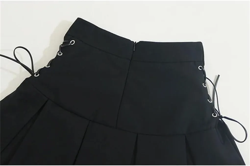 Women Patchwork Casual Pleated Mini Skirt High Waist Slim Vintage A-Line Skirts