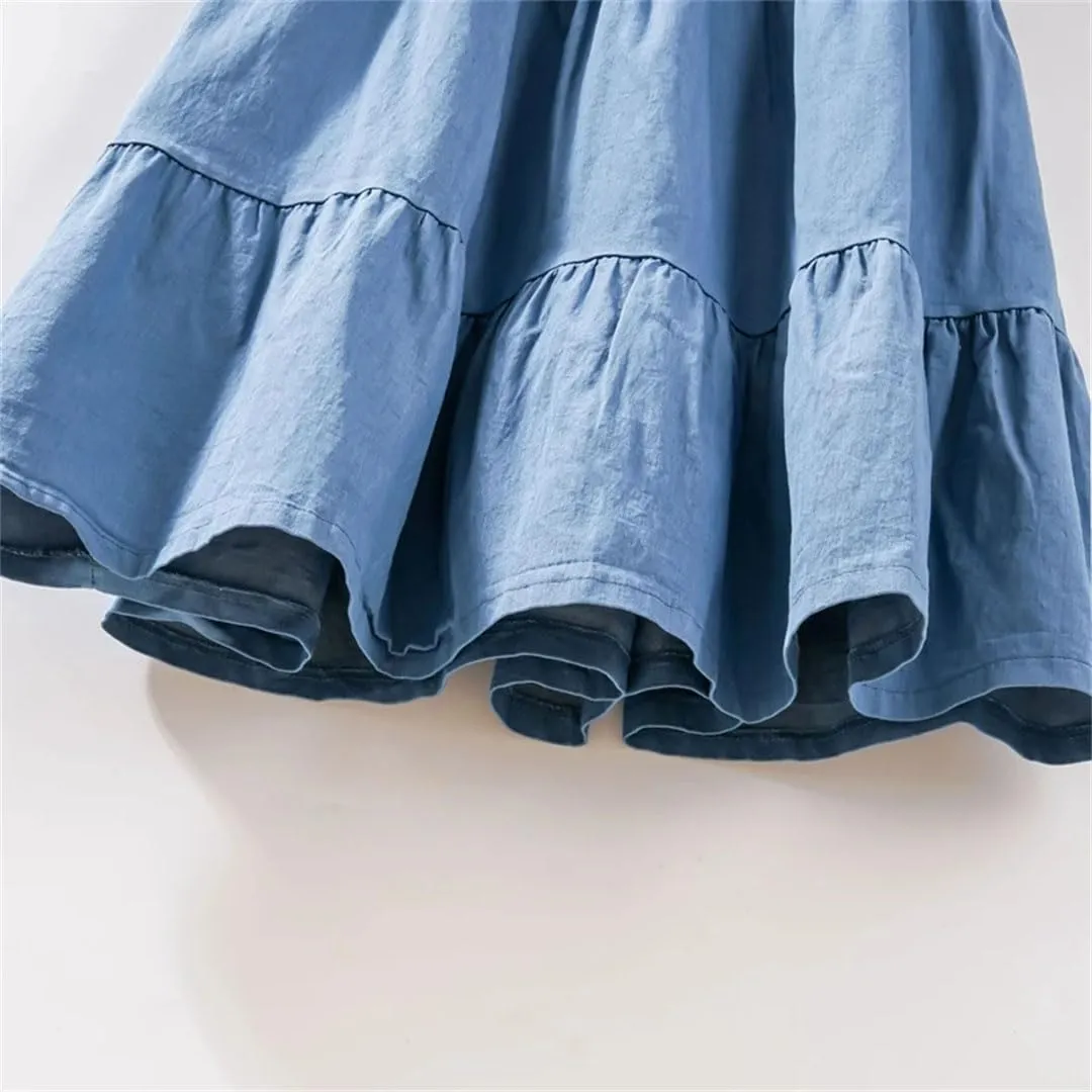 Women Patchwork Midi Denim Skirt High Waist Vintage A Line Skirts