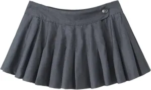 Women Pleated Mini Skirt Solid Color Casual A-Line Bodycon Skirts Party Evening Skirts