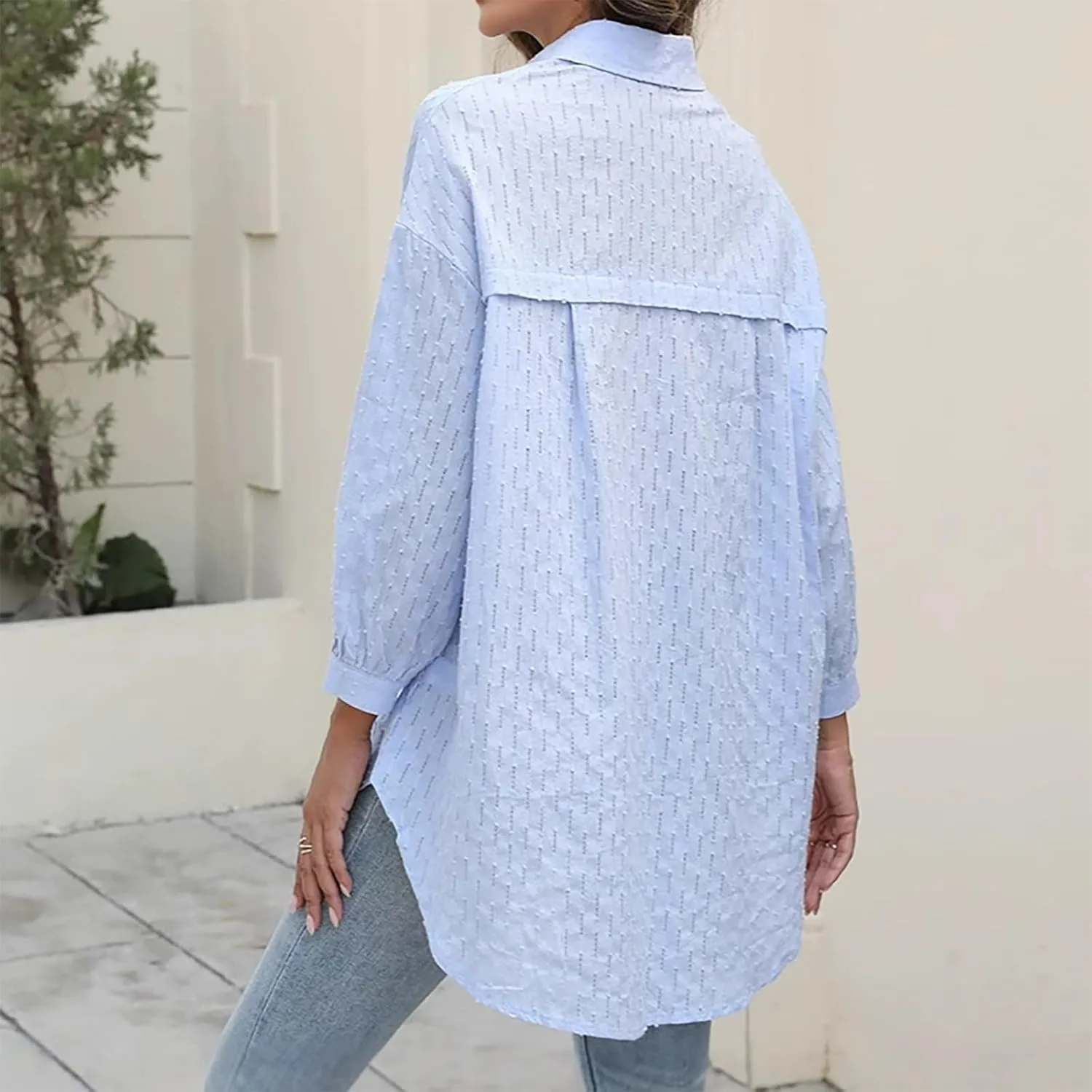 Women Plus Size Button Down Shirts Long Roll Up Sleeve V Neck Collared Casual Blouses Oversized Shirt Tops