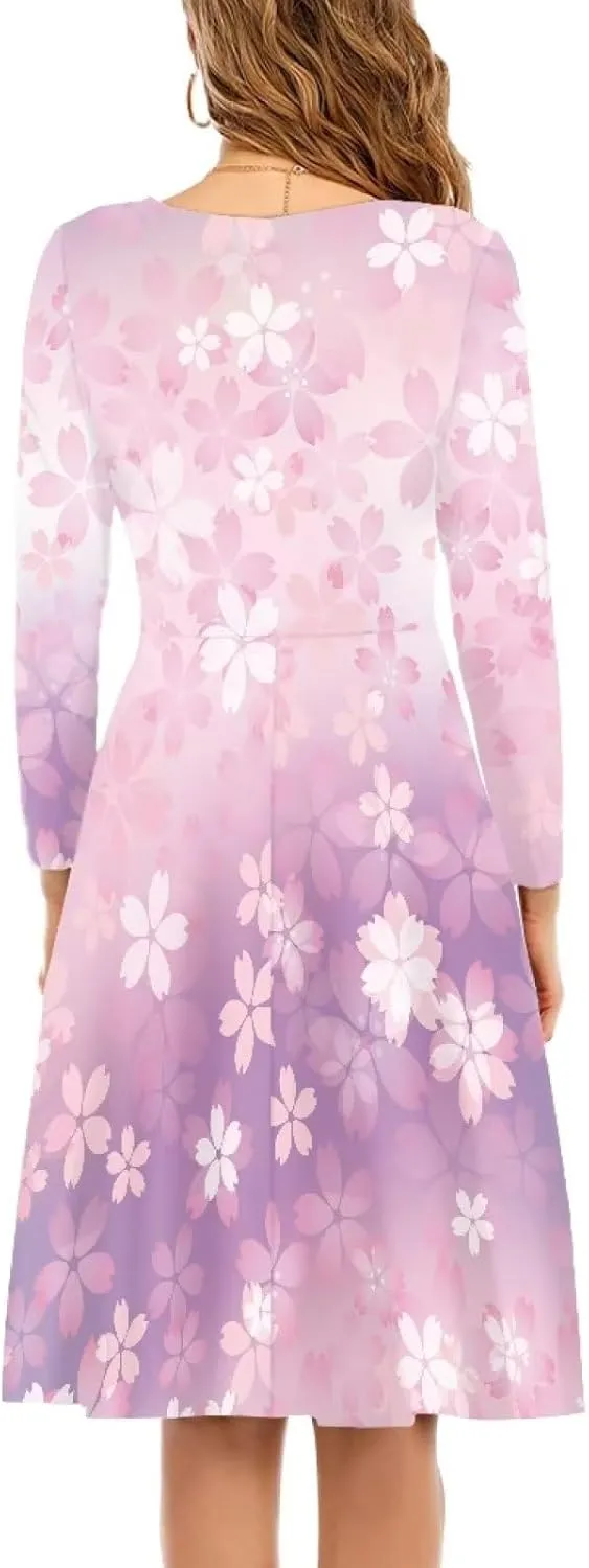 Women Plus Size T Shirt Dresses Midi Dress Size S-4XL Women Long Sleeve Dresses for Party Casual
